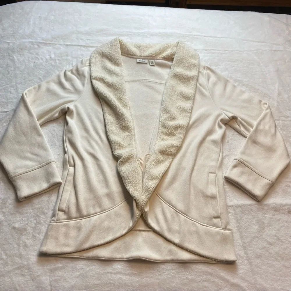 L.L. Bean Cream Open Front Cardigan/Jacket Size Medium